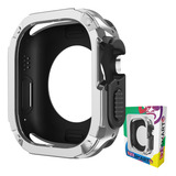 Case Capa Protetora Anti Choque Dupla Proteção 123 sfa 01 Marca 123smart Compativel Com Apple Watch Iwatch Series 9 8 7 6 5 4 44mm E 45mm Cor Prata Com Preto
