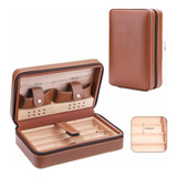 Case Elegante Porta Charuto Humidor Viagem Em Couro E Cedro