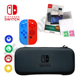 Case Switch Película Vidro 4 Grips Par Silicone Joy Con