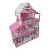 Casinha Boneca Polly 80cm Pintada Rosa Kit Movéis 25 Pçs