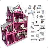 Casinha De Boneca Grande 60cm De Madeira Mdf - Kit Mini Moveis 30 Peças