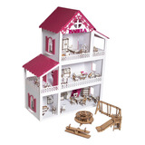 Casinha De Boneca Lilás E Pink Mdf 36 Móveis parquinho led