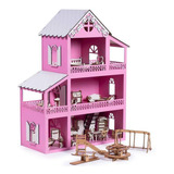 Casinha De Boneca Polly Mdf 36 Móveis Branco parquinho Nome