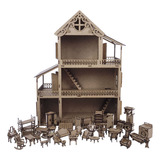 Casinhas De Boneca Dl Laser Articulada Mdf Com Móveis 44cm