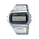 Casio Relógio Digital Masculino A158WA-1DF De Aço Inoxidável- Prata- Case Size -L- W- H-- Clássico- Retrô