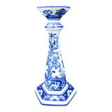 Castiçal Azul P De Porcelana 23cm Presente Decoração