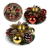 Castiçal Natalino Decorado Com 2 Peças Decoração Mesa Natal