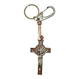 Catholica Shop Porta Chaves De Crucifixo De Madeira São Bento Com Acabamento Dourado Antigo De 6 Cm Feito No Brasil
