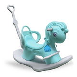 Cavalinho Gangorra Infantil Carrinho Empurrador Azul 2 Em 1