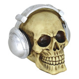 Caveira Decorativas De Resina Com Bone E Fone De Ouvido
