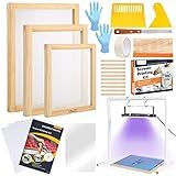 Caydo O Kit De Impressão De Tela De 32 Peças Inclui Luz De Impressão De Tela De Exposição UV LED Moldura De Impressão De Tela De Seda De 3 Tamanhos Folha Acrílica Filme Transparente A Jato De Tinta