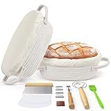 Cecnamt Conjunto De Cesta De Pão De Corda De Algodão 2 Cestas Ovais De Pão Com Forros E Capas Para Assar Pão Artesanal Kit De Suprimentos Para Assar Pão Fermentado