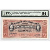 Cédula Antiga México 20 Pesos Chihuahua Certificação Pmg 64