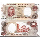 Cédula Das Filipinas 10 Piso 1969 Flor De Estampa