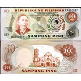 Cédula Das Filipinas 10 Piso 1981 Flor De Estampa