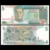Cédula Das Filipinas 5 Piso 1995 Flor De Estampa