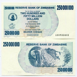 Cédula De Zimbabwe 250 Milhões 2008 Flor De Estampa