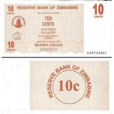 Cédula Do Zimbabwe 10 Cents 2006 Flor De Estampa