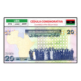 Cédula Estrangeira Líbia 20 Dinar 2009 P74 Fe Comemorativa