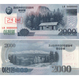 Cédula Fe Espécime Coreia Do Norte 2 000 Won