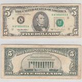 Cédula Five Dollars 1995 5 Dólares K Texas Estados Unidos