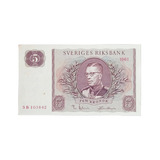 Cédula Suécia 5 Kronor 1961 Fe