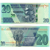 Cédula Zimbabwe 20 Dollars Flor De Estampa