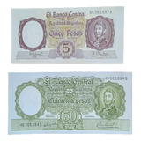 Cédulas Argentina 5 Pesos 1961 E 50 Pesos 1969 Originais