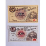 Cédulas Suécia 10 Kronor 1938 5 Kronor 1949 Raras Originais