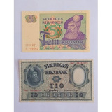Cédulas Suécia 10 Kronor 1947 E 5 Kronor 1981 Originais