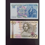 Cédulas Suécia 10 Kronor 1968 E 50 Kronor 2008 Originais