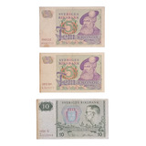 Cédulas Suécia 5 Kronor 1969 1972 E 10 Kronor 1966 Originais