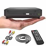 Ceihoit Mini Leitor De DVD HD Leitores De CD Para Casa Leitores De DVD Para TV Cabo HDMI E RCA Incluído Conversão Para HD 1080p Todas As Regiões Memória De Ponto De Interrupção PAL NTSC Integrado USB 2 0
