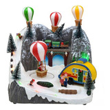 Cenário Vila Natalina Papai Noel Balão Com Movimento Som Luz