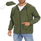 Century Star Jaqueta De Chuva Masculina Embalável Impermeável Corta Vento Com Capuz Jaqueta Leve Para Golfe Pesca Caminhada Verde Militar XGG