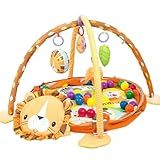 Cercadinho Portátil Infantil Com Arco De Atividades- 95 Cm- 12 Bolinhas Coloridas E Tapete Tema Leão- 0-18 Meses