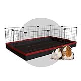 Cercado Aramado Pet Porquinho Da Índia 60x90cm Com Bandeja Higiênica Tapete Impermeável Fácil De Limpar Cercadinho Proteção -Tela Preta E Tapete Laranja-