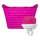 Cesta Cestinha Rosa Bike Criança Aro 12 16 Buzina Fon Fon