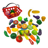 Cesta Com Frutas Comida De Brinquedo Infantil Para Cortar