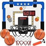 Cesta De Basquete Interna Para Crianças Mini Cesta De Basquete Com Placar Eletrônico Duplo E Luz LED Presentes De Basquete Acima Da Porta Brinquedos Para Meninos De 12 Anos Azul Leste 