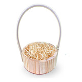 Cesta De Café Da Manhã Redonda 16cm Madeira Alça Kit C 10