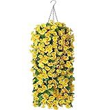 Cesta De Plantas Artificiais Para Pendurar Flores Artificiais Para Decoração De Primavera Ao Ar Livre Na Varanda Amarelo De Seda Sintética Videiras Longas Em Plantador Resistente A UV Realista