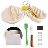 Cesta Redonda Oval Com 2 Peças Banneton à Prova De Pão Kit Iniciante Utensílios De Cozimento Tigelas Para Massa Fermentada Capas De Tigela Para Impermeabilização De Pão