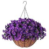Cestas De Plantas Artificiais Para Pendurar Flores Falsas Para Decoração Externa De Verão Glória Da Manhã Roxa De Seda Sintética Em Plantador Resistente A UV Realista Para Casa Varanda Pátio