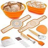 Cestas De Silicone Banneton à Prova De Pão Ovais De 25 4 Cm E 23 Cm Kit Inicial De Cesta De Pão Dobrável Redonda 2 Estilingas De Silicone Para Pão Batedor De Massa Dinamarquesa Lame Tigela E