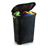 Cesto 50 Organizador Vime Rattan Para Roupas Roupeiro Litros Cor Preto