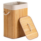 Cesto Bambu Forrado Roupas Sujas Multiuso E Organizador 40x30x60 Easy Decor