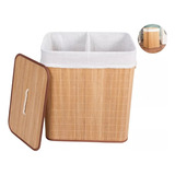 Cesto De Bambu Grande Duplo Com Divisorias Roupas Sujas Cor Marrom claro