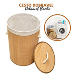 Cesto De Roupa Bambu Dobrável C tampa E Alça Organizador