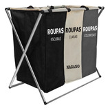 Cesto De Roupa Suja Dobrável Organizador 3 Compartimentos